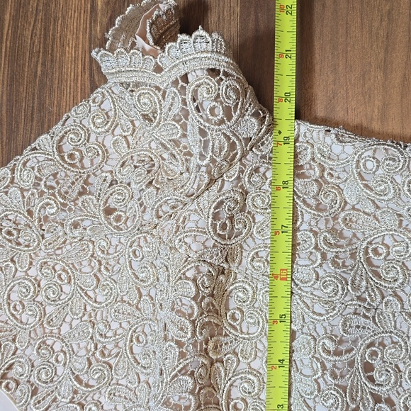 Talbots Cream Lace Gold Metallic Formal Top - Picture 9 of 10